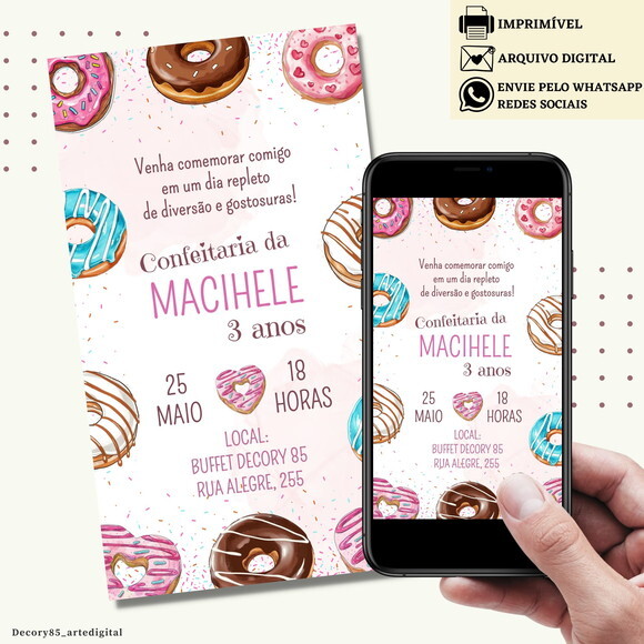 Convite Donuts Doce Digital Virtual