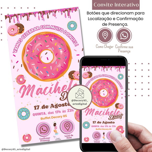 Convite Donuts Doce Digital Interativo Virtual