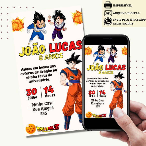 Convite Dragon Ball Z Goku Digital Virtual