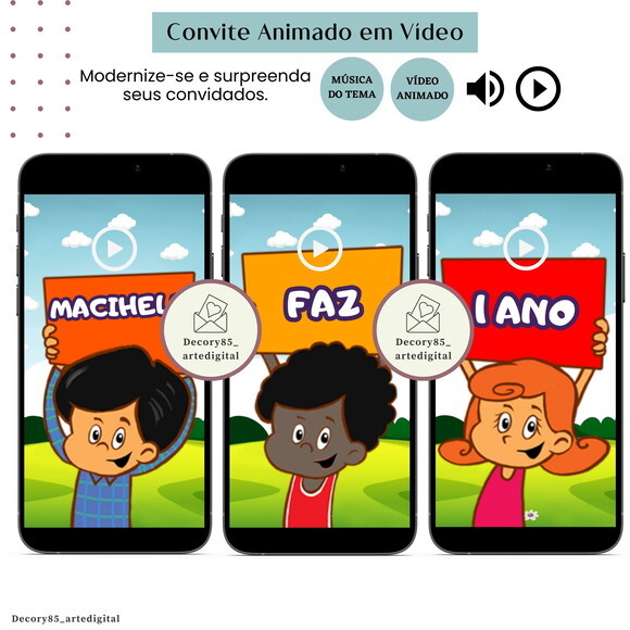 Convite em Vídeo 3 Palavrinhas Animado com Música Digital