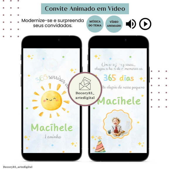 Convite em Vídeo 365 Sorrisos Animado com Música Digital