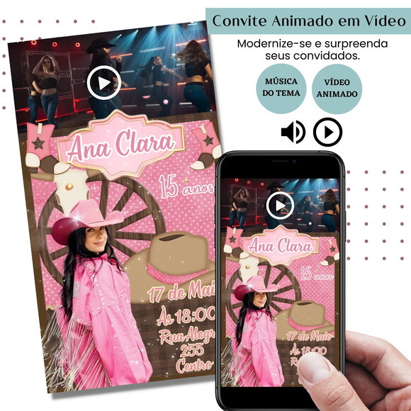 Convite em Vídeo Ana Castela Boiadeira Animado com Música