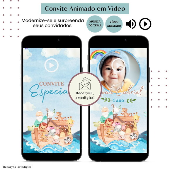 Convite em Vídeo Arca de Noé Animado com Música Digital
