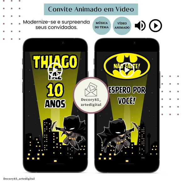 Convite em Vídeo Batman Animado com Música Digital