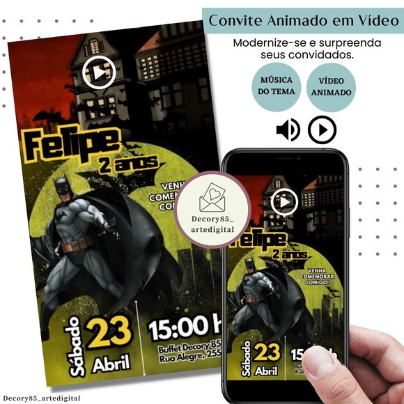 Convite em Vídeo Batman Animado com Música Digital