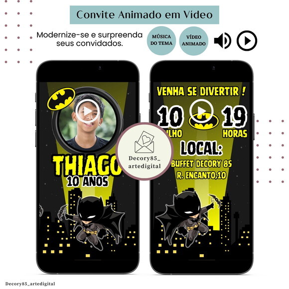 Convite em Vídeo Batman Animado com Música Digital