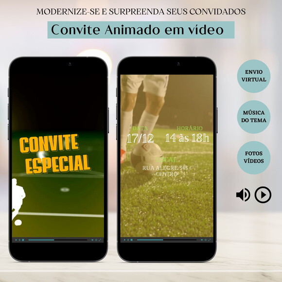 Convite em Vídeo Digital Animado Futebol Jogo Copa