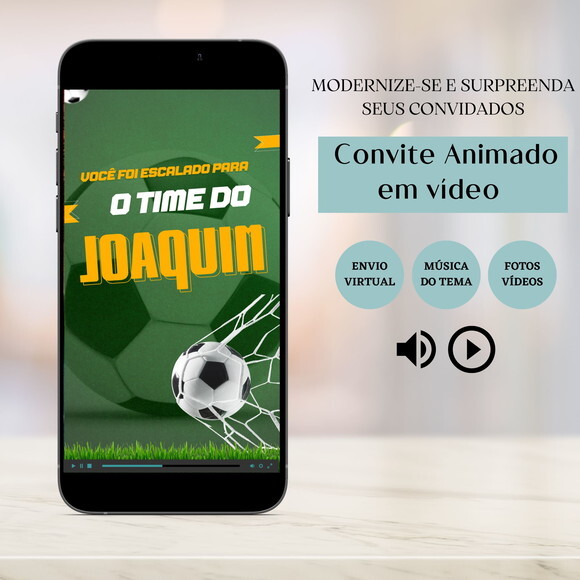 Convite em Vídeo Digital Animado Futebol Jogo Copa