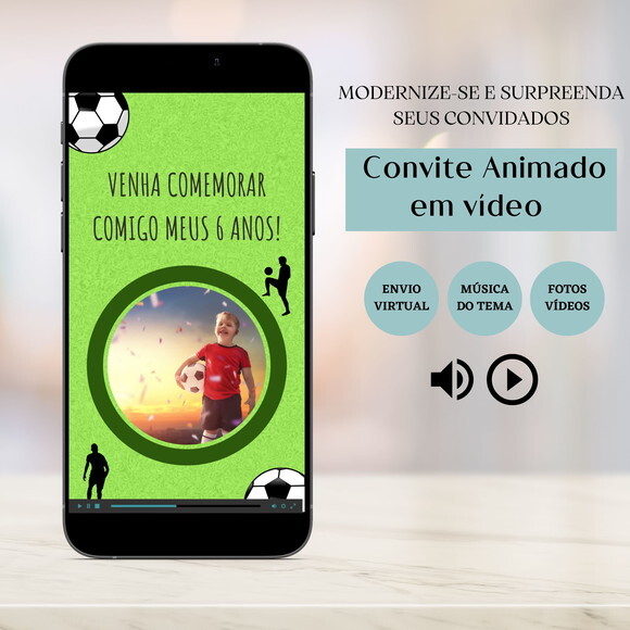 Convite em Vídeo Digital Animado Futebol Jogo Copa