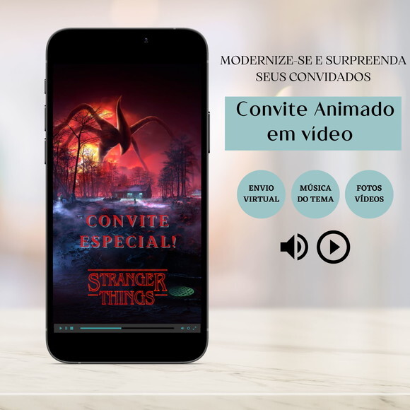 Convite em Vídeo Digital Animado Stranger Things Aniversário