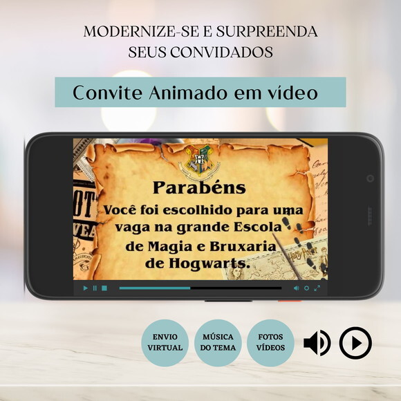 Convite em Vídeo Digital Animado Harry Potter Aniversário