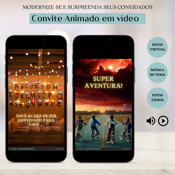 Convite em Vídeo Digital Animado Stranger Things Aniversário