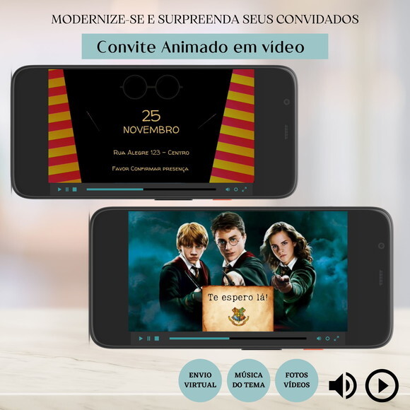 Convite em Vídeo Digital Animado Harry Potter Aniversário