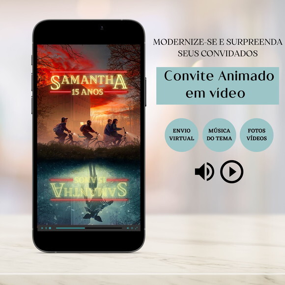Convite em Vídeo Digital Animado Stranger Things Aniversário