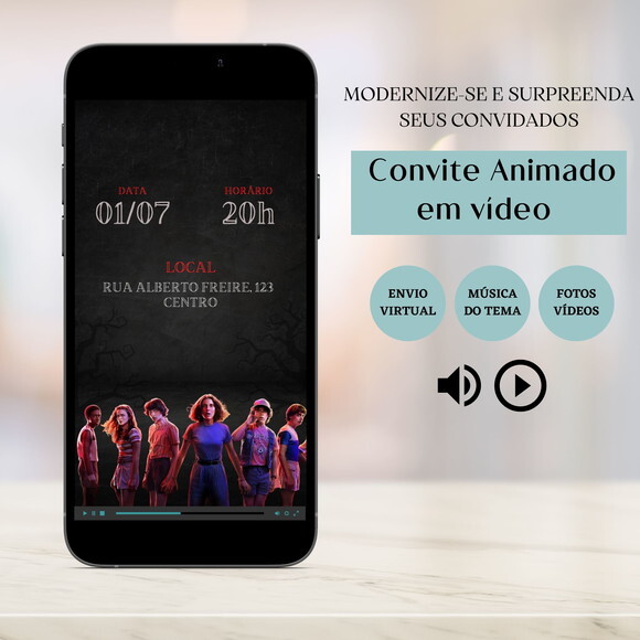 Convite em Vídeo Digital Animado Stranger Things Aniversário