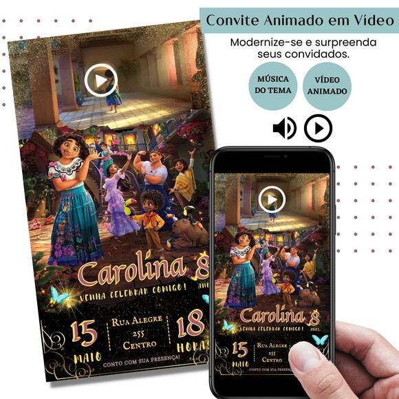 Convite em Vídeo Encanto Animado com Música Digital