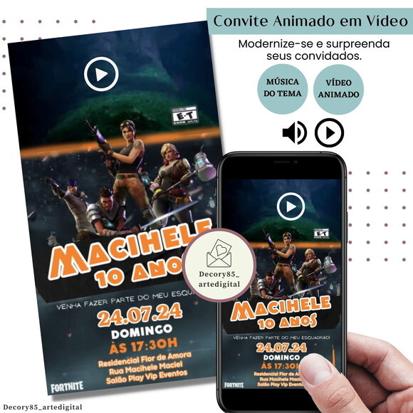 Convite em Vídeo Freefire Animado com Música Digital