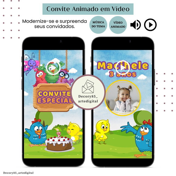 Convite em Vídeo Galinha Pintadinha Animado com Música