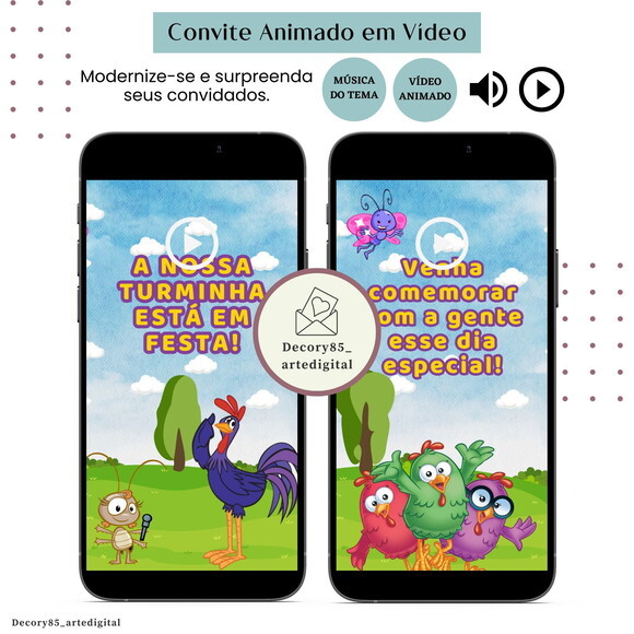 Convite em Vídeo Galinha Pintadinha Animado com Música