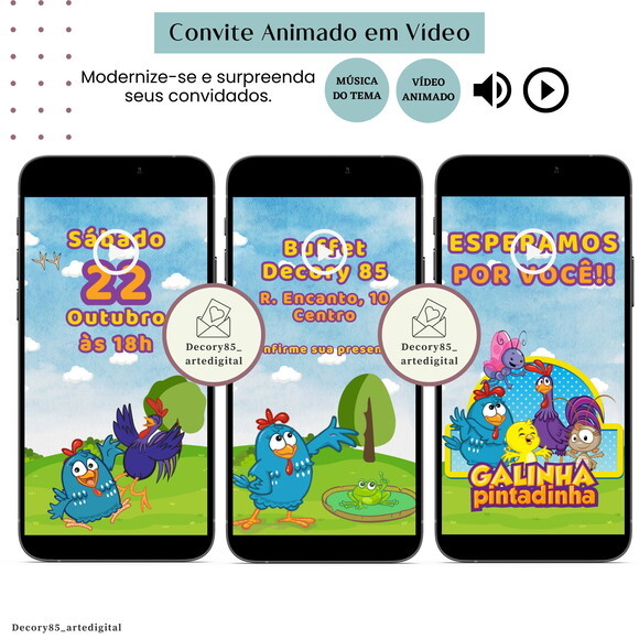 Convite em Vídeo Galinha Pintadinha Animado com Música