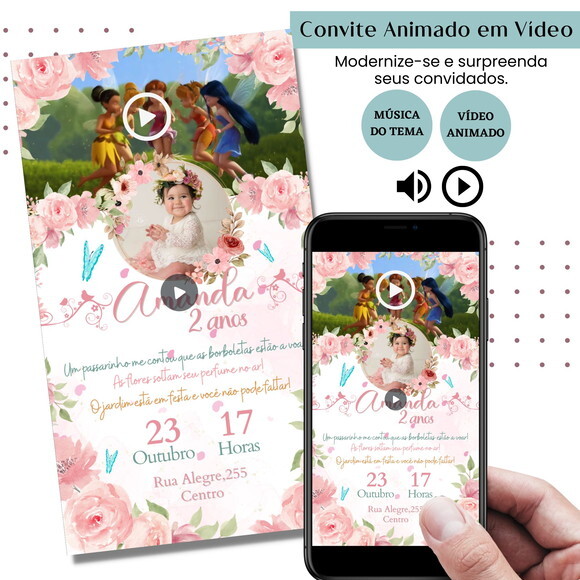 Convite em Vídeo Jardim Encantado Animado com Música Digital