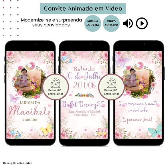 Convite em Vídeo Jardim Encantado Animado com Música Digital