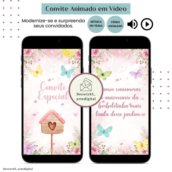 Convite em Vídeo Jardim Encantado Animado com Música Digital