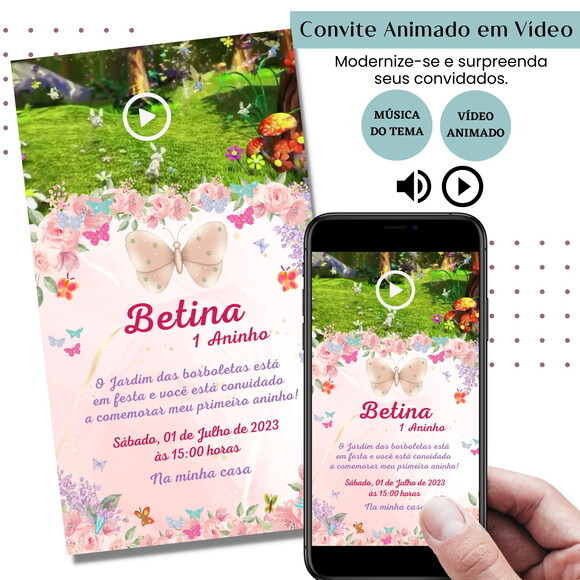 Convite em Vídeo Jardim Encantado Animado com Música Digital