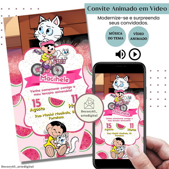 Convite em Vídeo Magali Mônica Animado com Música
