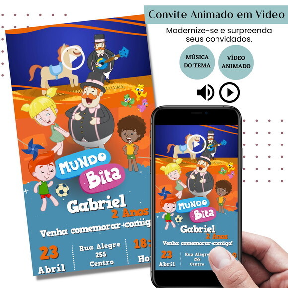 Convite em Vídeo Mundo Bita Animado com Música Digital
