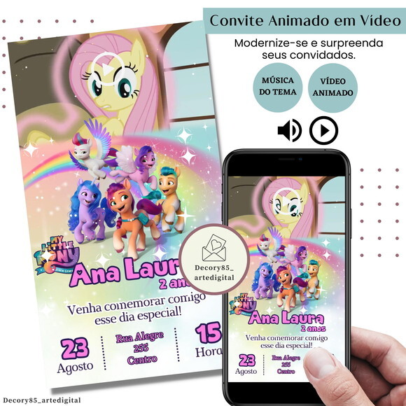 Convite em Vídeo My Little Pony Animado com Música Digital