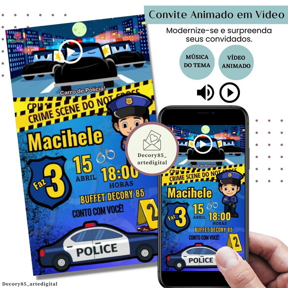 Convite em Vídeo Polícia Policial Animado com Música Digital