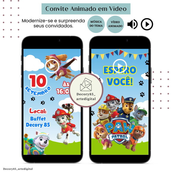 Convite em Vídeo Patrulha Canina Animado Música Digital
