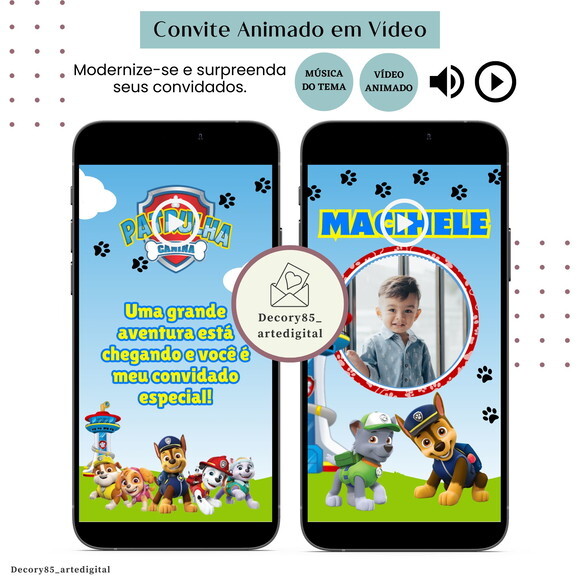 Convite em Vídeo Patrulha Canina Animado Música Digital