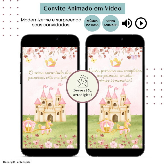 Convite em Vídeo Princesas Reino Encantado Animado Música