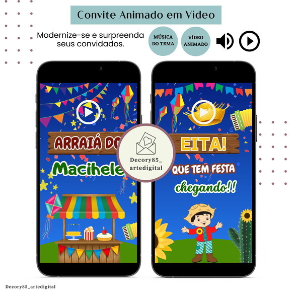 Convite em Vídeo São João Arraiá Animado com Música Digital