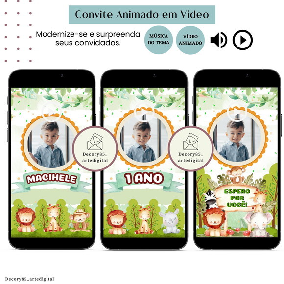 Convite em Vídeo Safari Animado com Música Digital
