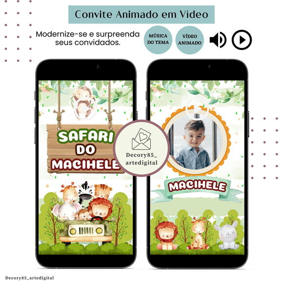 Convite em Vídeo Safari Animado com Música Digital