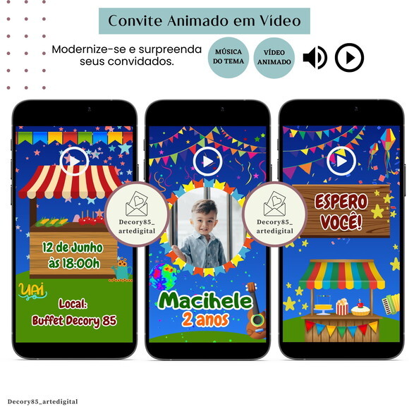 Convite em Vídeo São João Arraiá Animado com Música Digital