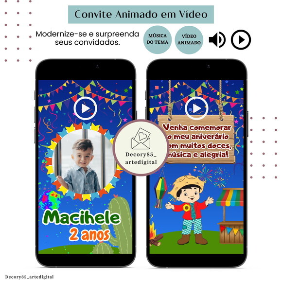 Convite em Vídeo São João Arraiá Animado com Música Digital