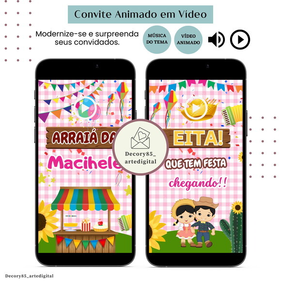 Convite em Vídeo São João Arraiá Animado com Música Digital