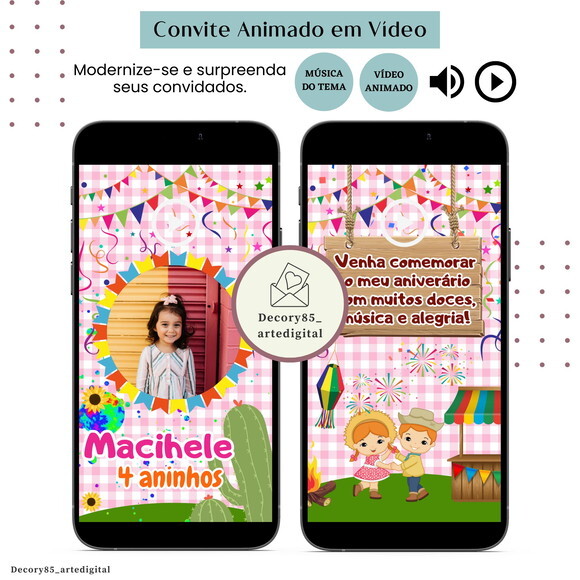 Convite em Vídeo São João Arraiá Animado com Música Digital
