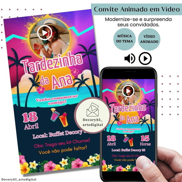 Convite em Vídeo Tardezinha Animado com Música Digital