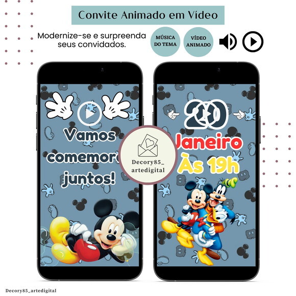 Convite em Vídeo Turma do Mickey Animado com Música Digital
