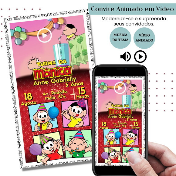 Convite em Vídeo Turma da Mônica Animado com Música Digital