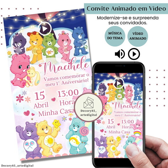 Convite em Vídeo Ursinhos Carinhosos Animado com Música