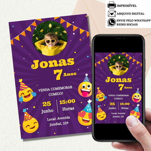 Convite Emoji Emoticon Digital Virtual Aniversário