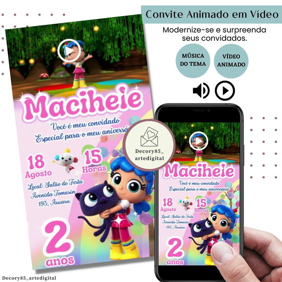 Convite em Vídeo Vera e o Reino Arco-íris Animado Música