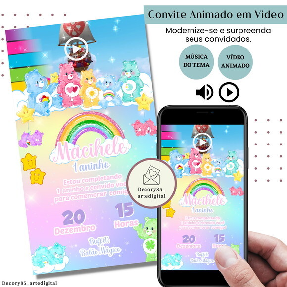 Convite em Vídeo Ursinhos Carinhosos Animado com Música