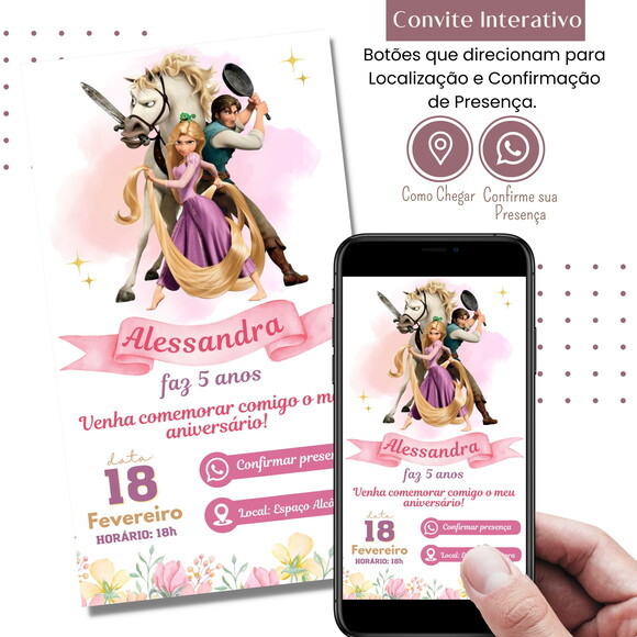 Convite Enrolados Rapunzel Digital Interativo Virtual